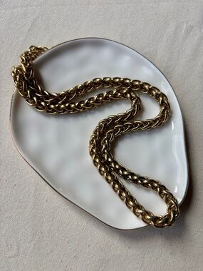Gold Tone Chain Necklace Classic Braided Link Unisex